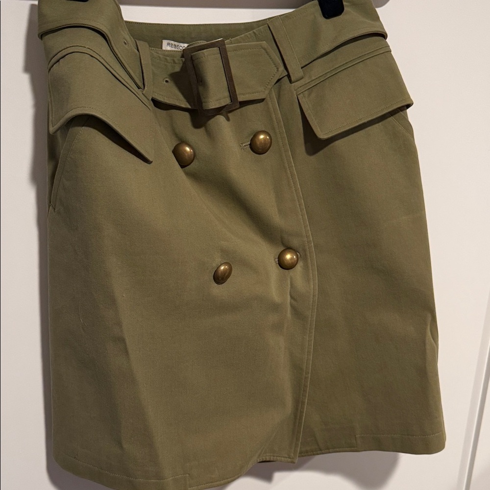 Rebecca Minkoff Olive Green Double-Breasted Mini Skirt with Belt